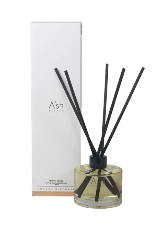 A'SH REED GLASS DIFFUSER- HAPPY HOUR (Lemongrass, Lime, Black Orchid)